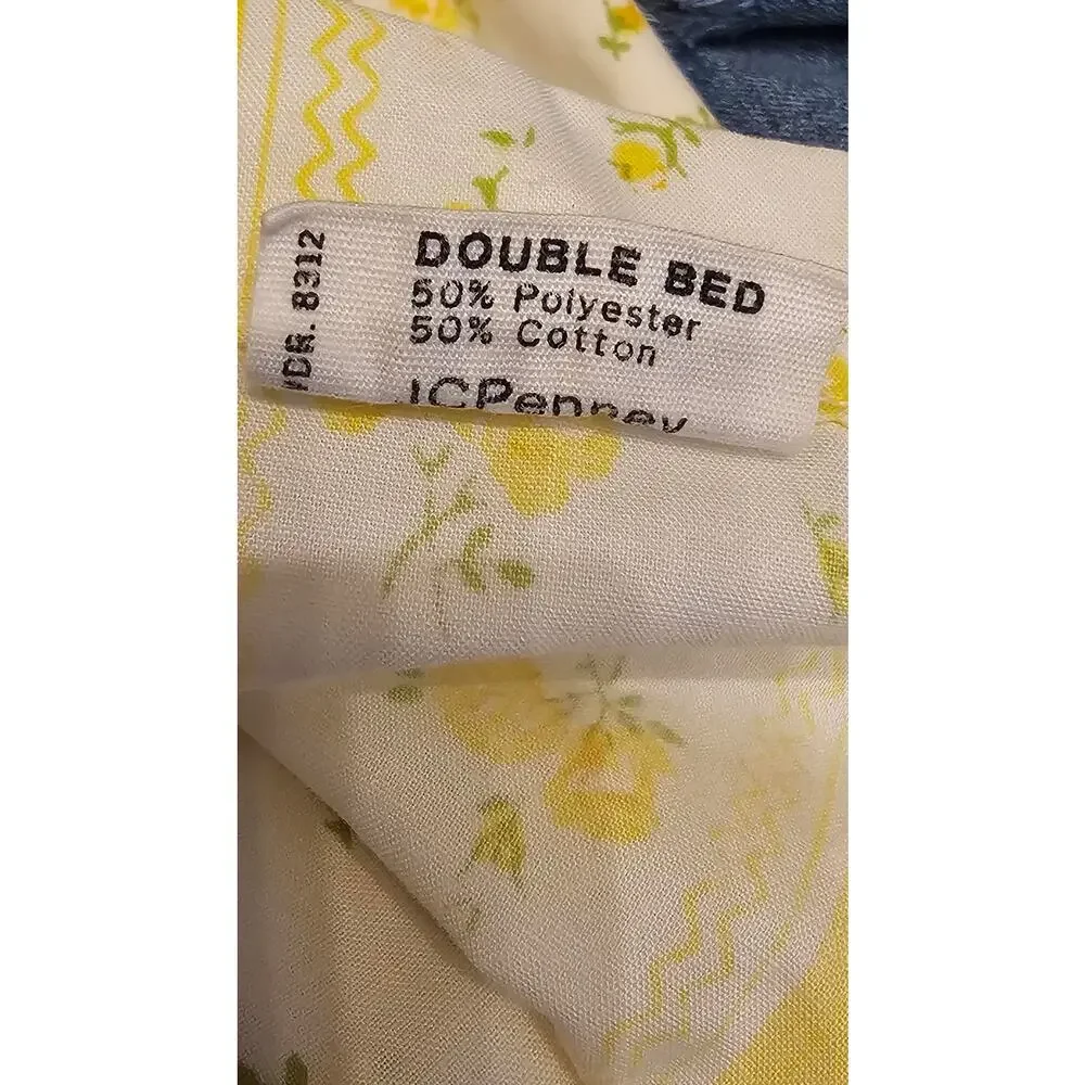 70s Vintage JCPenney Fashion Manor Yellow Floral Flat Sheet — Double Bed